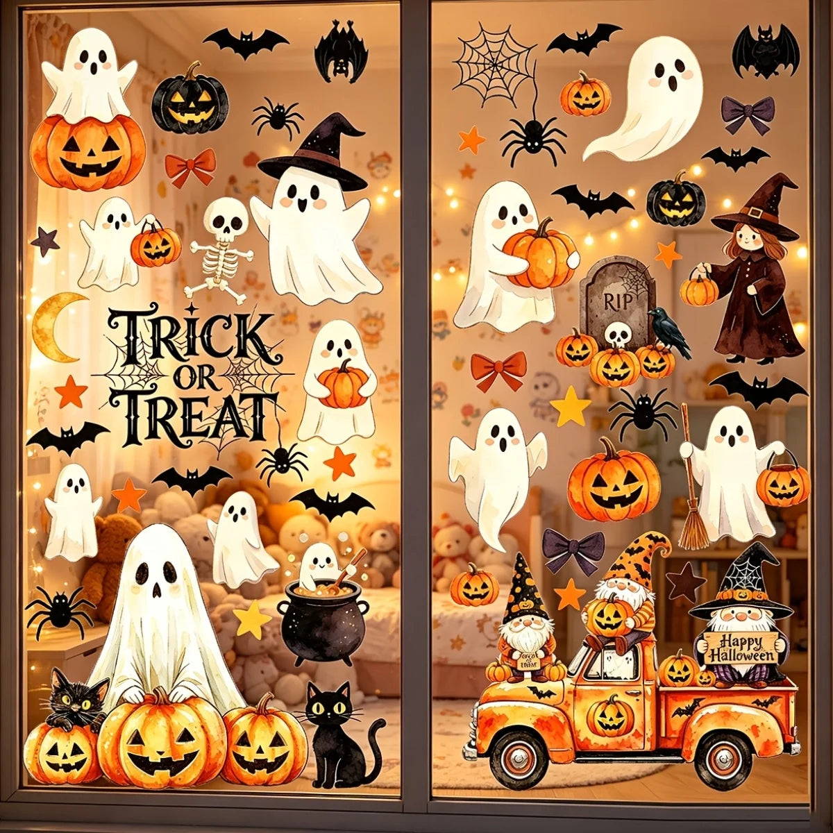 Halloween Window Clings – 6 Sheets Ghost & Pumpkin Decorations
