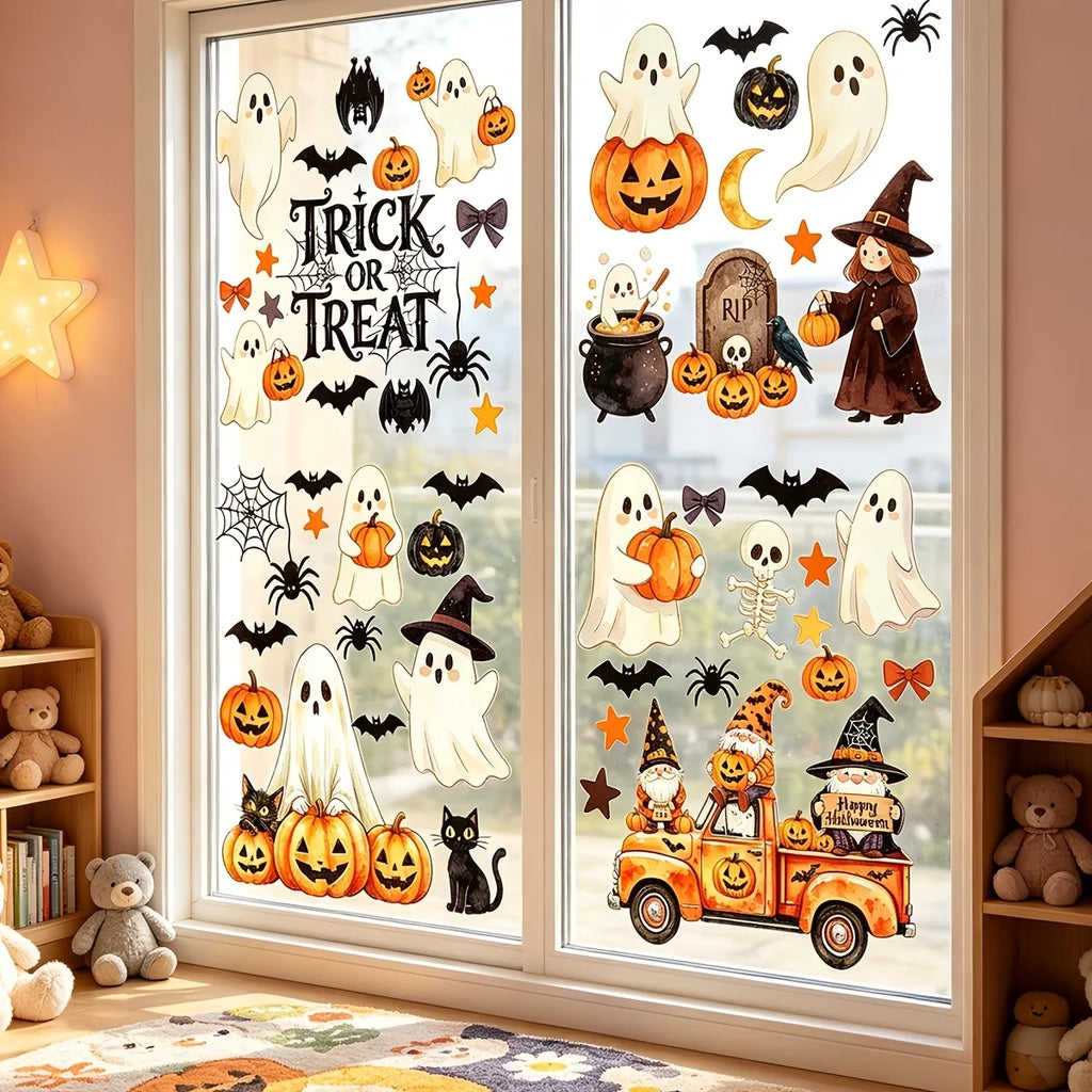 Halloween Window Clings – 6 Sheets Ghost & Pumpkin Decorations