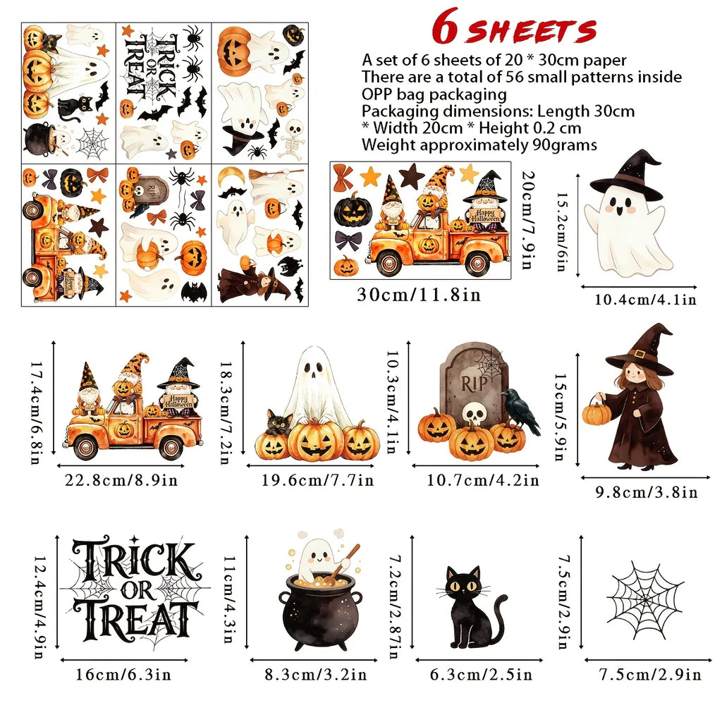 Halloween Window Clings – 6 Sheets Ghost & Pumpkin Decorations