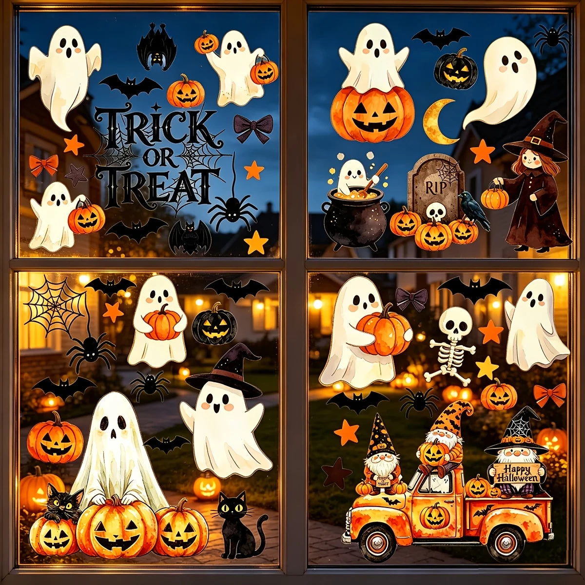 Halloween Window Clings – 6 Sheets Ghost & Pumpkin Decorations