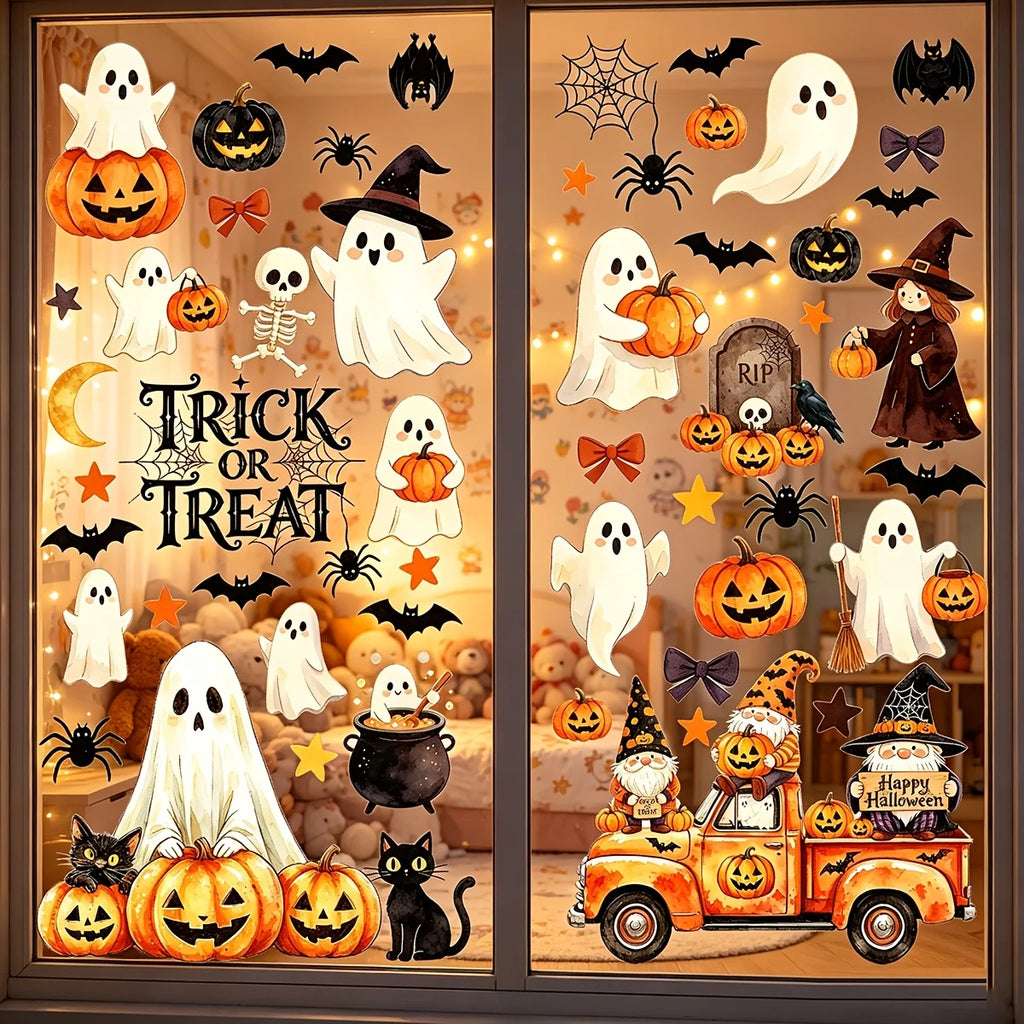 Halloween Window Clings – 6 Sheets Ghost & Pumpkin Decorations