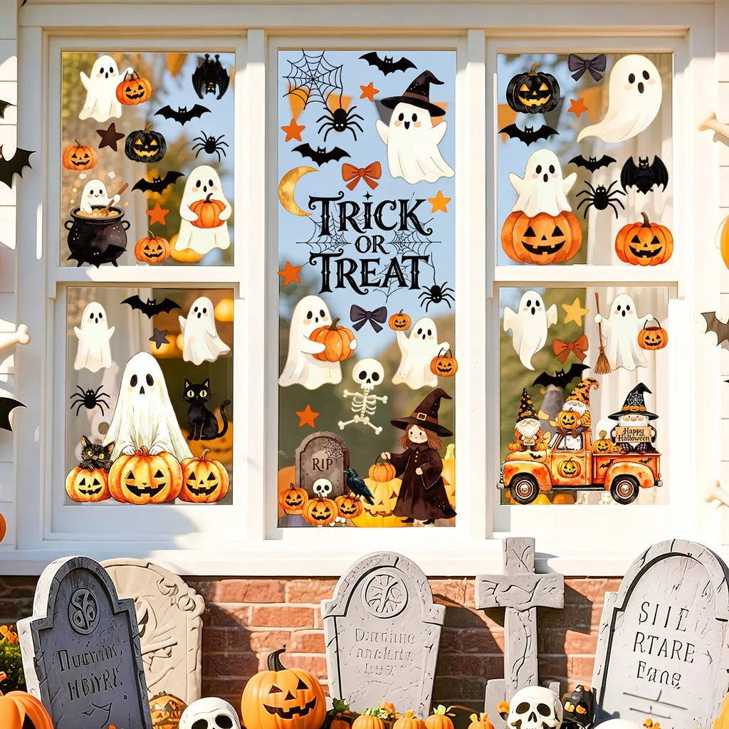 Halloween Window Clings – 6 Sheets Ghost & Pumpkin Decorations
